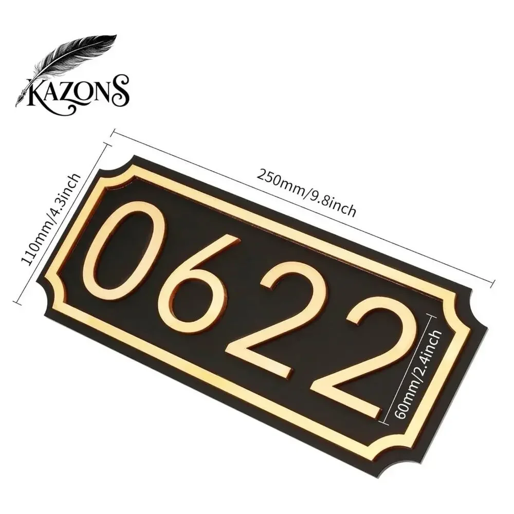 Black Address Plaque w/ Gold Numbers | Adhesive House Mailbox Sign | New
